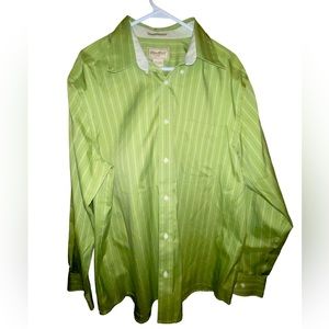 Men’s Eddie Bauer Long Sleeve Button Down Shirt Green Striped EUC Size Large
